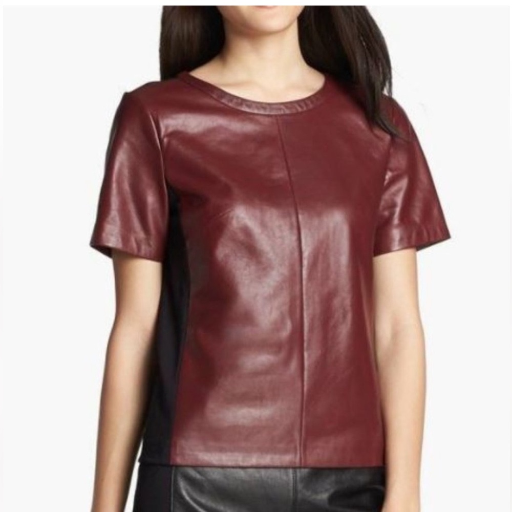 Dark burgundy leather top blouse